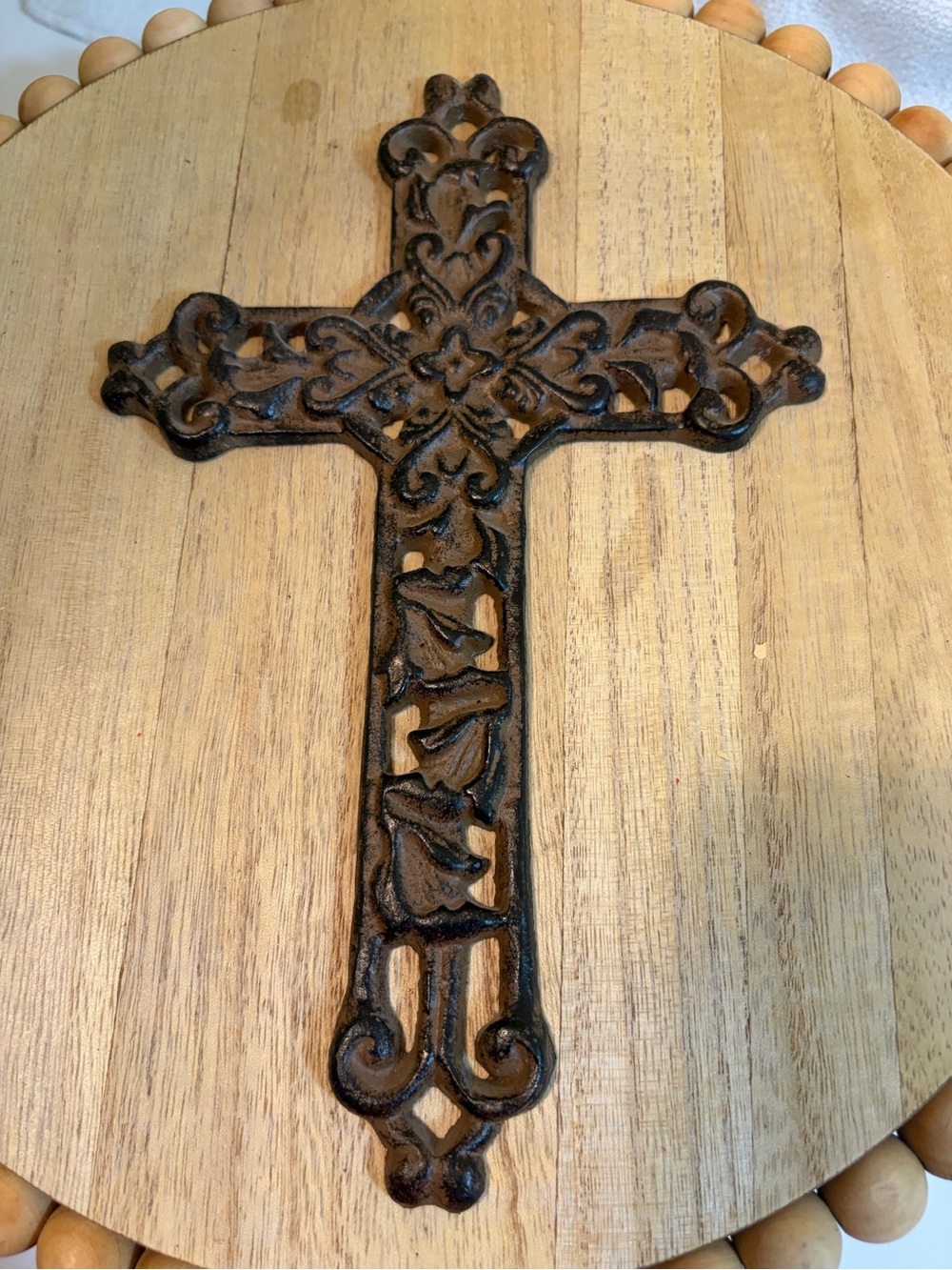 Ornate Brown Cast Iron Decorative Cross Wall Accent